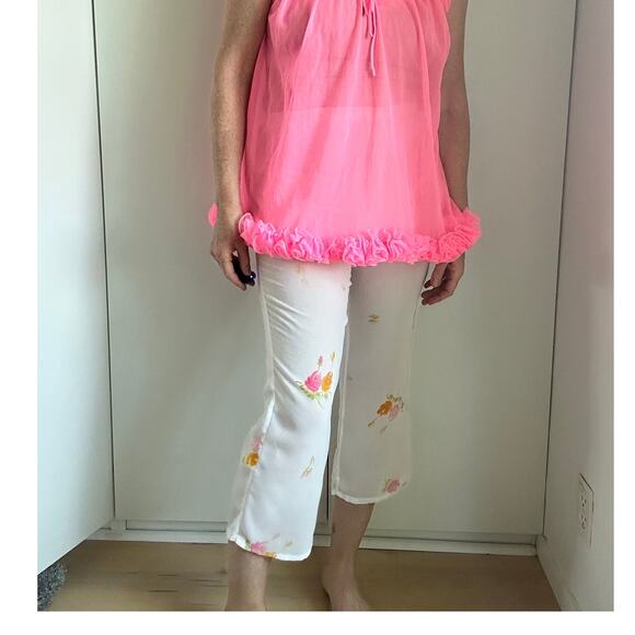 Vintage Sheer Floral Print Capri Style Pant Pj Pants Size 4 Coquette ballerina - Picture 1 of 6